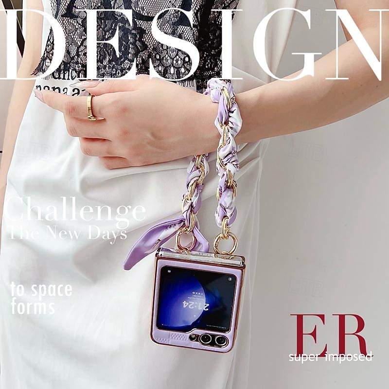 Phone Case For Samsung Galaxy Z Flip 6 Z Flip 5 Z Flip 4 Z Flip 3 for Women Girl with Wrist Strap Shockproof TPU Metal PU Leather2