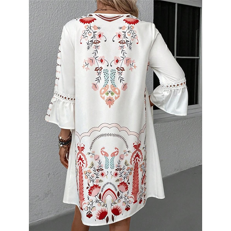 Women's Mini Dress Petite Dress Casual Dress Summer Dress Boho Dress Stylish Casual Vacation Daily Date Regular Fit Floral 3/4 Length Sleeve V Neck Black Red Fuchsia Apricot Summer4