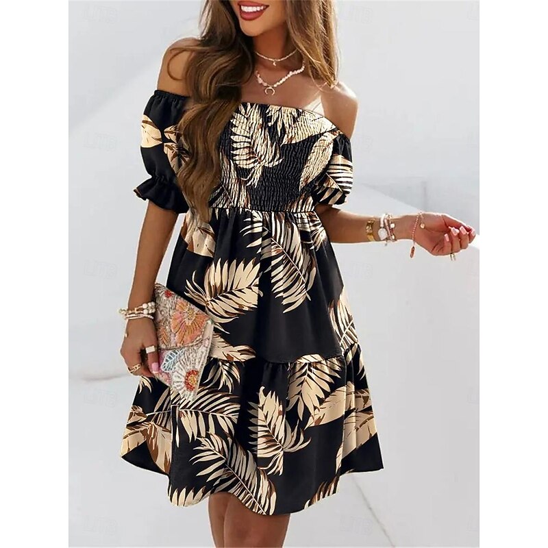 Women's Casual Dress Floral Leaf Backless Print Off Shoulder Mini Dress Stylish Casual Daily Vacation Half Sleeve Summer3