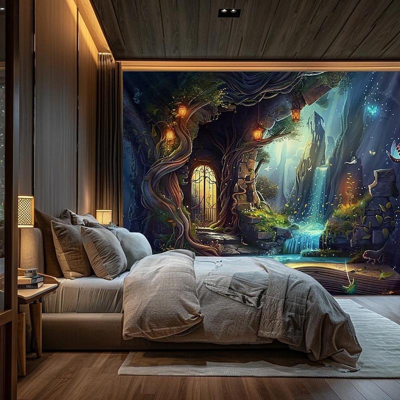Fantasy Dream Tree House Hanging Tapestry Wall Art Large Tapestry Mural Decor Photograph Backdrop Blanket Curtain Home Bedroom Living Room Decoration2