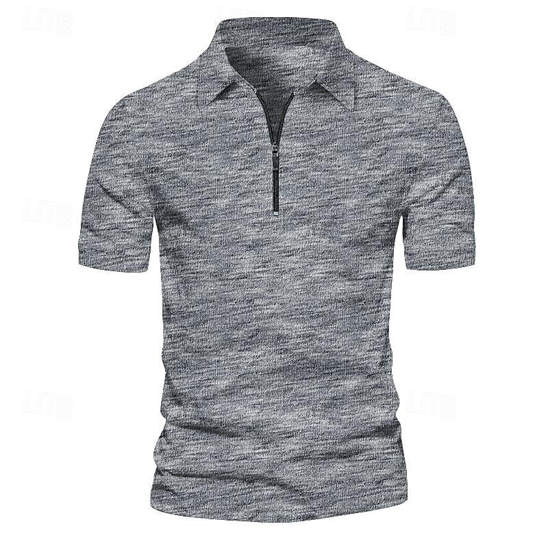 Men's Sport Polo Golf Shirt Casual Holiday Lapel Quarter Zip Short Sleeve Fashion Basic Plain Quarter Zip Summer Regular Fit Dark Gray Blue Green Sport Polo4