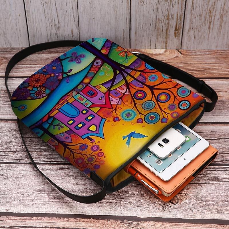 Women's Crossbody Bag Shoulder Bag Bucket Bag Oxford Cloth Nylon Shopping Daily Holiday Print Large Capacity Waterproof Lightweight Flower Outdoor Scene Yellow Blue Purple4