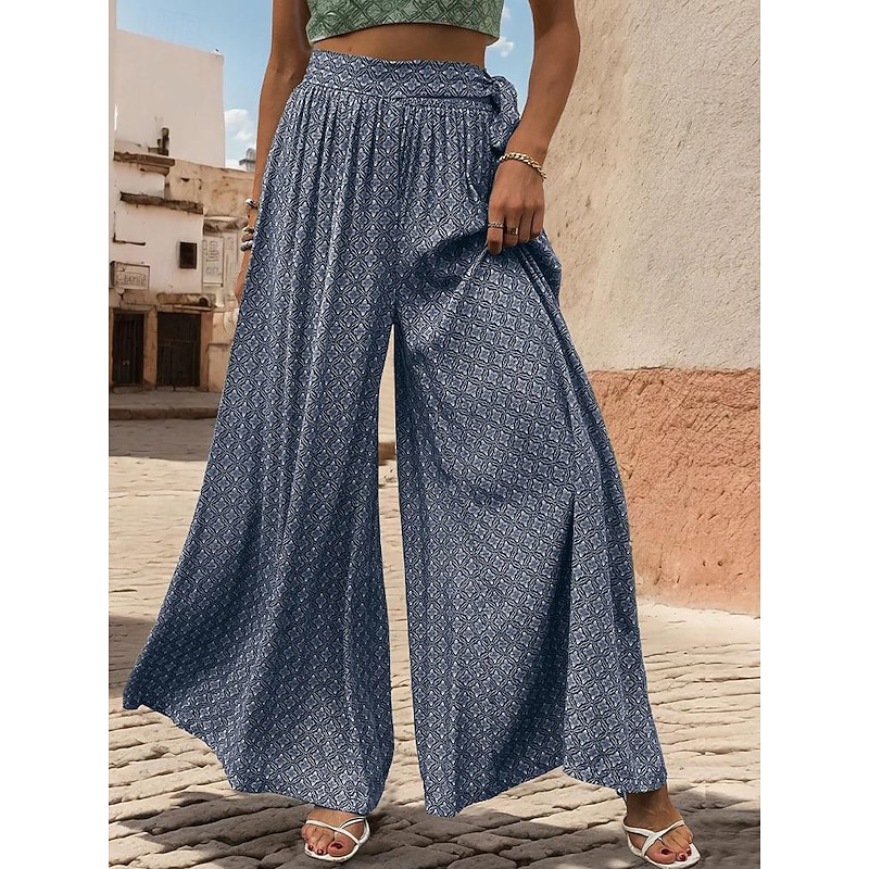 Women's Wide Leg Pants Trousers Casual Daily Long Graphic Wide Leg Breathability Comfortable Micro-elastic Weekend Yellow Pink Navy Blue Green Spring & Summer Loose Fit - Main Image