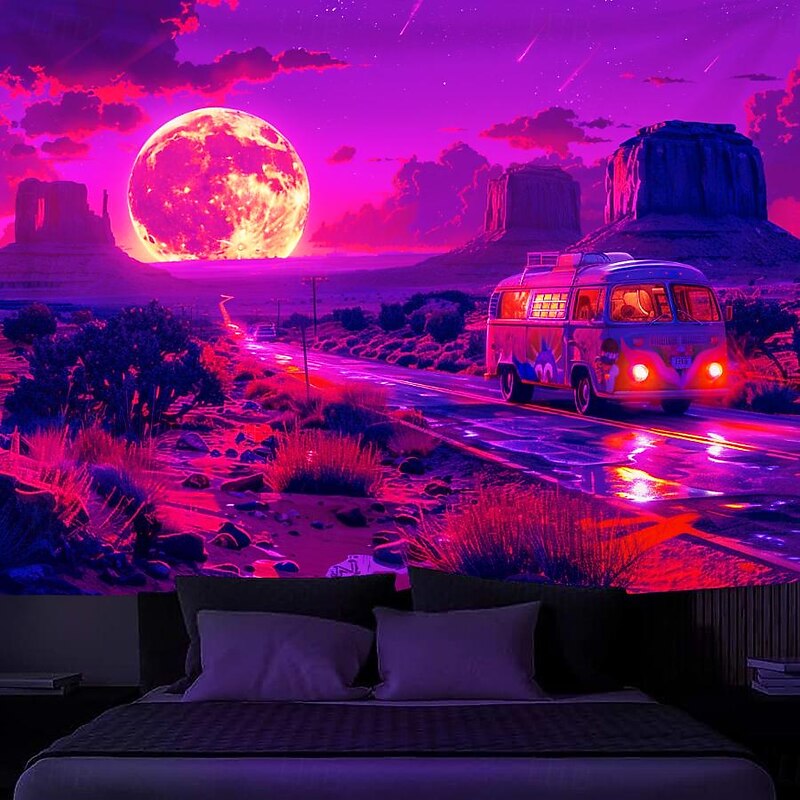 Blacklight Tapestry UV Reactive Glow in the Dark Glow Party Neon Desert Trip Psychedelic Trippy Misty Hanging Tapestry Wall Art Mural for Living2