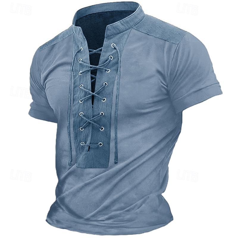 Men's Henley Shirt Tee Top Color Block Drawing Henley Outdoor Casual Short Sleeve Button Clothing Apparel Fashion Designer Comfortable2