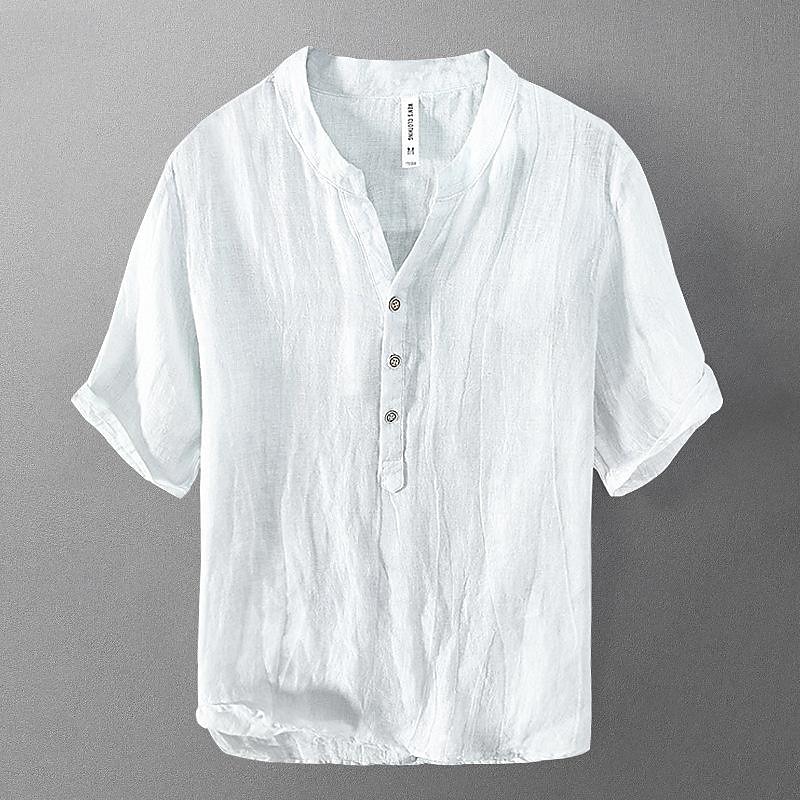 Men's Shirt Linen Shirt Casual Shirt Cotton Shirt Plain Street Hawaiian Black White Khaki Gray Short Sleeve V Neck Summer Clothing Apparel Button-Down