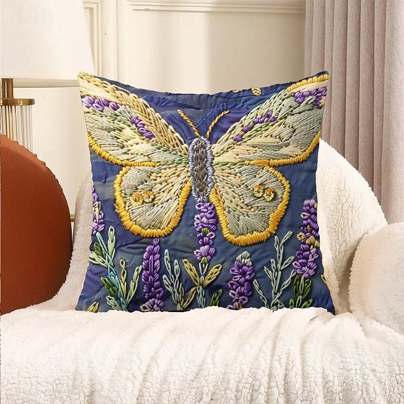 Embossed Floral Butterfly Velvet Pillow Cover 16/18/20 Inch for Sofa Decor Lumbar Pillow