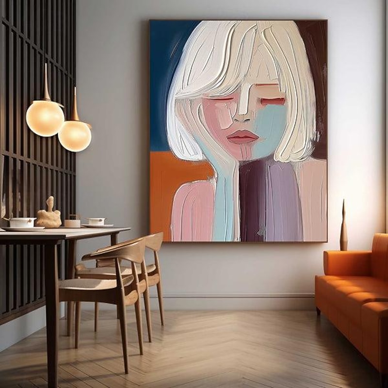 Large Hand painted Pretty Girl painting Abstract handmade Wall Art Colorful Textured Pretty Lady oil Painting Beautiful Girl Canvas Art girl painting3