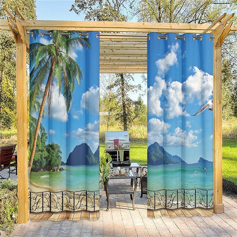 Patio Outdoor Curtains 2 Panels Grommet Top Waterproof Outdoor Blackout UV Sun Curtains Drapes for Porch Pergola Gezebo Cabana Sun Room Deck3