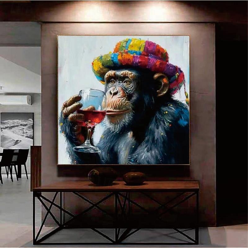 Hand painted  Monkey Animal Oil Painting handmade Textured Canvas Art Monkey Animal Art Hanmade Painting Modern painting for Living Room Wall Decor
