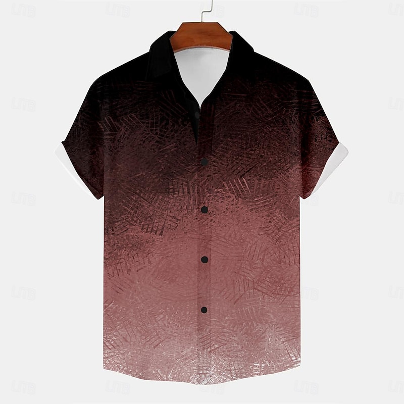 Men's Geometric Geometric Pattern Button Up Shirt Printed Shirts Short Sleeve Business Casual Street Wear to work Going out Summer Turndown Collared Shirts Button Up Print Dark Red Black Dark Blue2