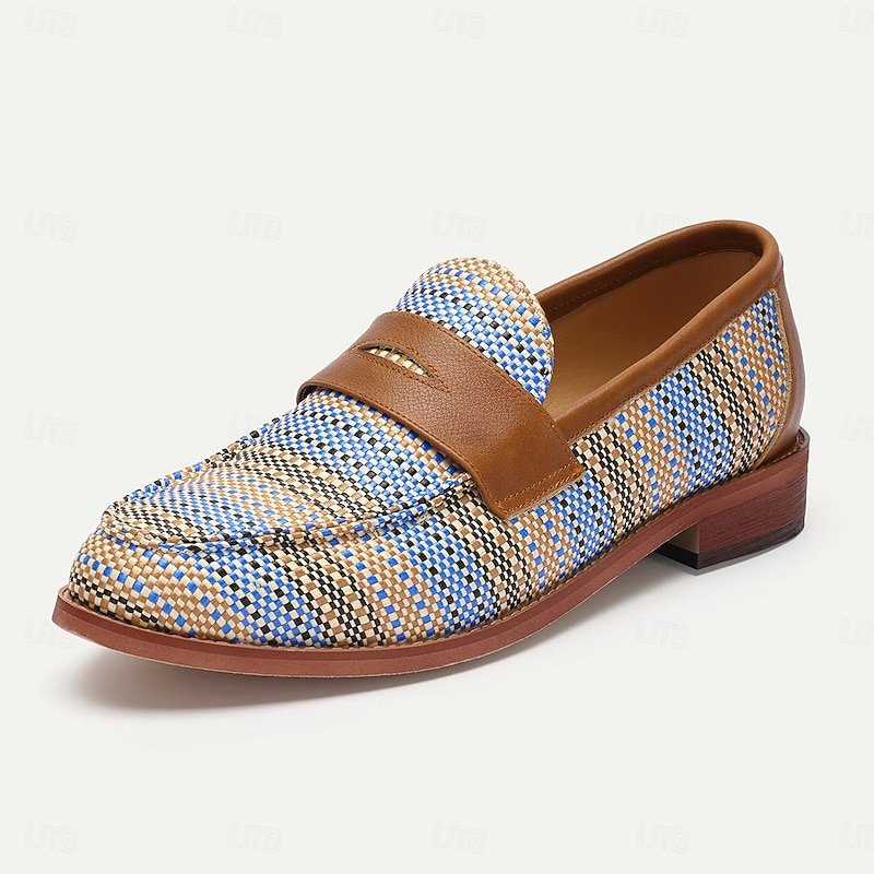 Men's Nylon Woven and Leather Penny Loafers – Casual and Stylish Shoes for Formal and Everyday Wear3