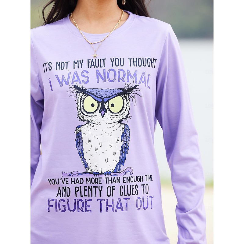 Women's T shirt Long Sleeve Crew Neck Long Sleeve Tunic Animal Dog Letter Funny Short Sleeve Round Neck Regular Tops Daily Weekend Print White Light Brown Purple Khaki  Prefall4