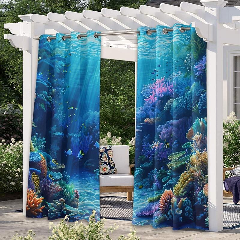 Outdoor Curtain for Patio Waterproof Indoor/Outdoor Rustproof Grommet Curtain Thermal Insulated Sunlight Block Drape for Gazebo/Porch, 2 Panels2