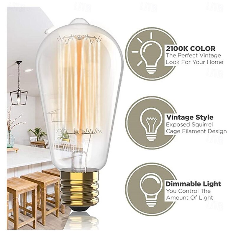 3pcs/6pcs 40W Incandescent Vintage Edison Light Bulb E27 Dimmable Retro Lamp ST58 Decorative for Home Living Room, Bedroom and Dining Room2