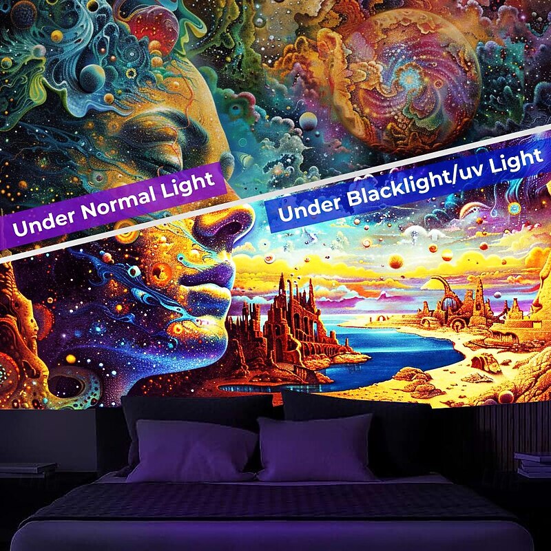 Blacklight Tapestry UV Reactive Glow in the Dark Glow Party Neon Woman Fantasy World Psychedelic Trippy Misty Hanging Tapestry Wall Art Mural for Living Room Bedroom2