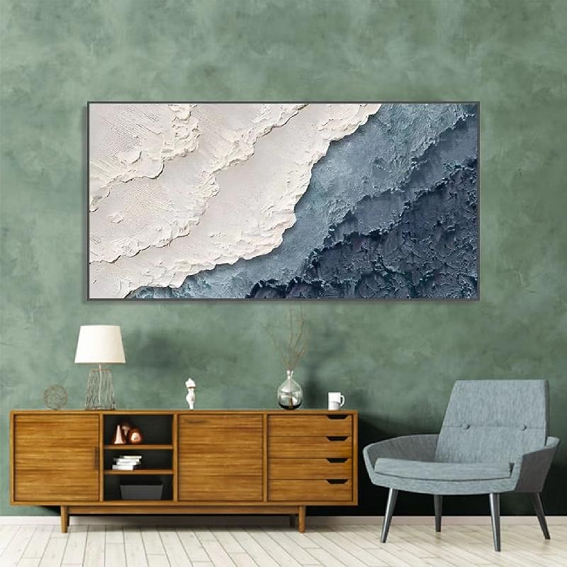 Hand painted 3D Earth Tone painting handmade Minimalist Ocean Painting on Canvas Textured Wall Art Sea Wave Painting Wabi-Sabi art Wall Art painting Morden Art for Bedroom Wall Decoration4