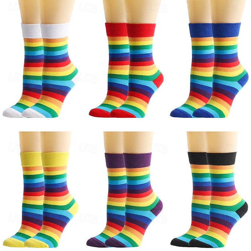 Rainbow Halloween Socks / Long Stockings LGBT LGBTQ Gay Lesbian Adults' Women's Masquerade Pride Parade Pride Month Easy Halloween Costumes Dress Up