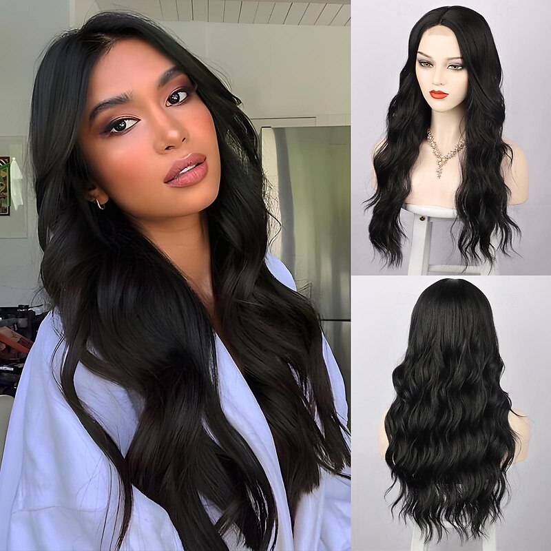 Black Blonde Dark Brown Pink Wigs for Women Long Wavy Wig Middle Part Wig Black Curly Wig Synthetic Heat Resistant Wig Long Wig for Daily Party Use 26 Inches