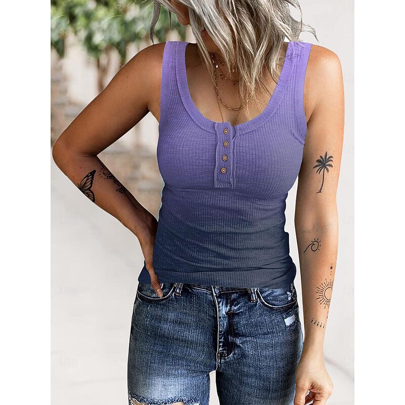 Women's Camisole Tank Top Color Gradient Casual Sleeveless U Neck Regular Tops Vacation Daily Buttons Print Pink Red Blue Purple Summer2
