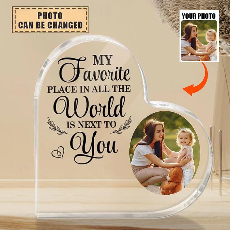 Personalized Photo Acrylic Heart Plaque - Custom Wedding Gift for Couple Plaque Decoration Wedding Gift Mother's Day Anniversary Gift - Gift For Him Gift For Her My Favorite Place Couple3
