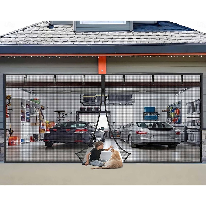 16x7FT/8x7FT Garage Screen Door Magnetic Garage Door Screen Magnetic Closure Fiberglass Garage Screen Doors for 2 Car Garage Pull Down for Patio, Porch, Window to Keep Bugs Out - Main Image