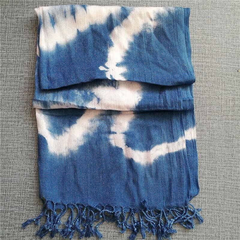 2PCS Tie Dyed Scarf White Cotton and Linen Silk Scarf Long Shawl Scarf Tie Dyed Material DIY 68*190CM2