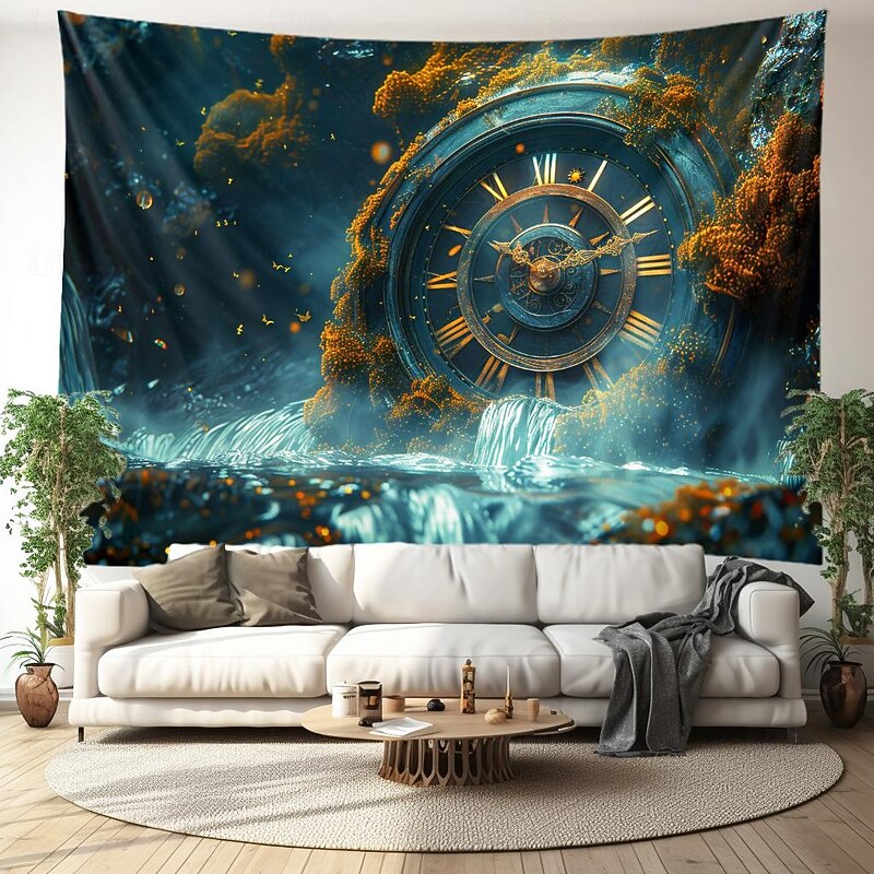 Clock Waterfall Hanging Tapestry Wall Art Large Tapestry Mural Decor Photograph Backdrop Blanket Curtain Home Bedroom Living Room Decoration2