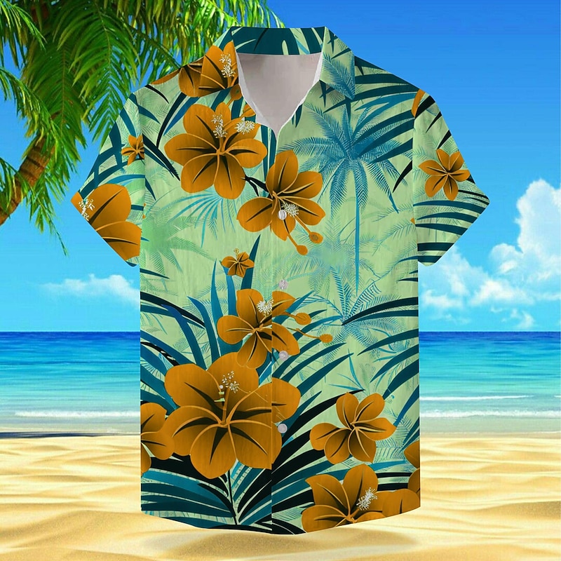 Men's Floral Tropical Flowers Shirt Summer Hawaiian Shirt Aloha Shirt Short Sleeve Shirt Turndown Vacation Hawaiian Outdoor Vacation Hawaiian Red Blue Orange S M L4