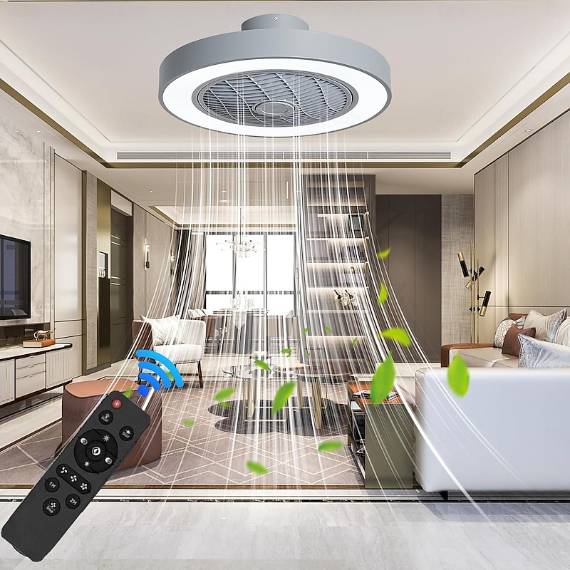 Ceiling Fan with Light 50cm 19.66in 30W*2 Macarone Safe Stepless Dimming Ceiling Fan Light Including Remote Control APP Control for Timed Six Speed Embedded Ceiling Fan with Light AC110V AC220V3