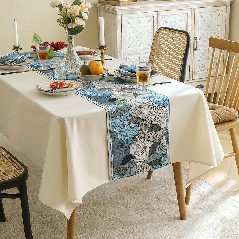 Wide Border Jacquard Table Runner with Messy Colorful Leaves 71/79/87inch Long3