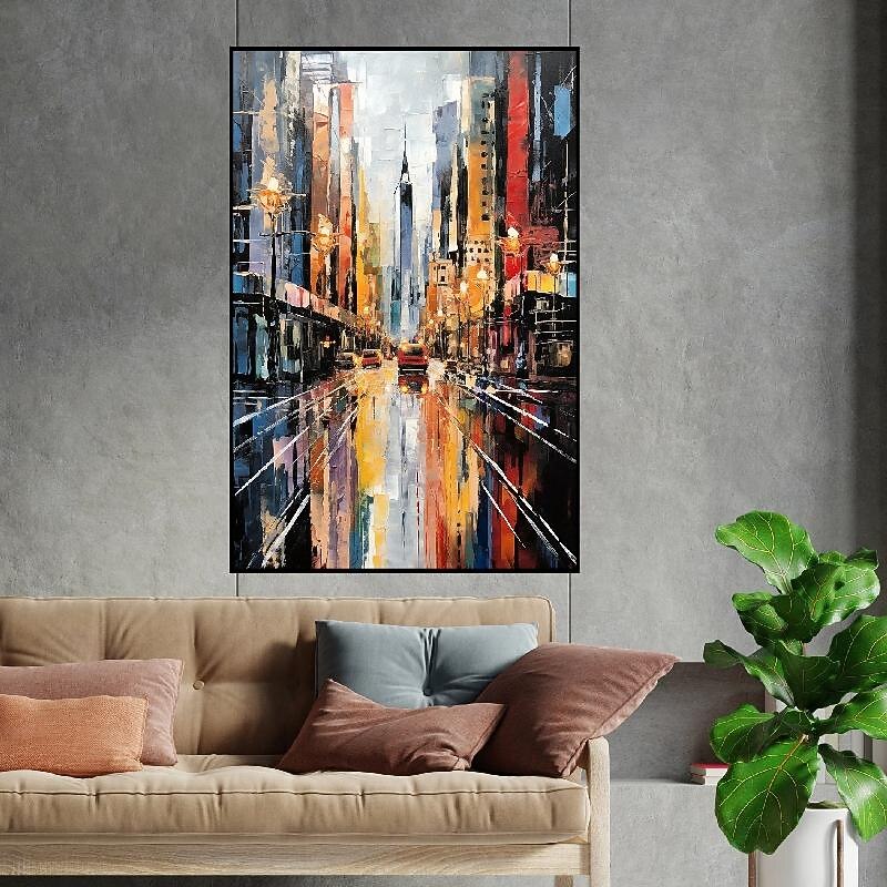 Cityscape Oil Painting handmade Textured Canvas Art Colorful Skyline painting hand painted Landscape Art Urban Street Scene Painting Modern art painting for Living Room Wall Decor3