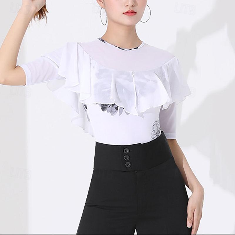 Latin Dance Ballroom Dance Leotard / Onesie Printing Ruffles Splicing Women's Performance Training Half Sleeve High Polyester