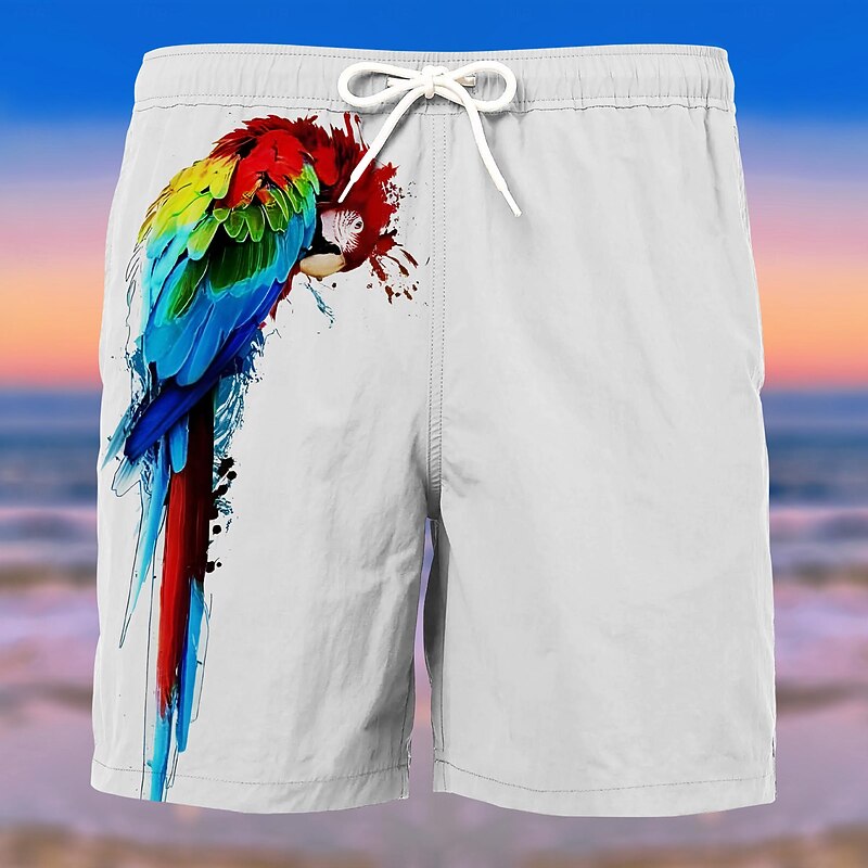 Men's Tree Parrot Flower / Floral Swim Trunks Swim Shorts Board Shorts Mid Waist Fashion Streetwear Designer Casual Daily Holiday Pocket Drawstring Elastic Waist Designer Clothing Apparel4