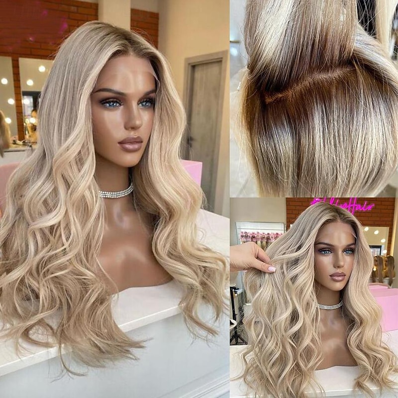 Unprocessed Virgin Hair 13x4 Lace Front Wig Middle Part Brazilian Hair Wavy Multi-color Wig 130% 150% Density Ombre Hair Natural Hairline 100% Virgin Glueless Pre-Plucked For Women Long Human Hair