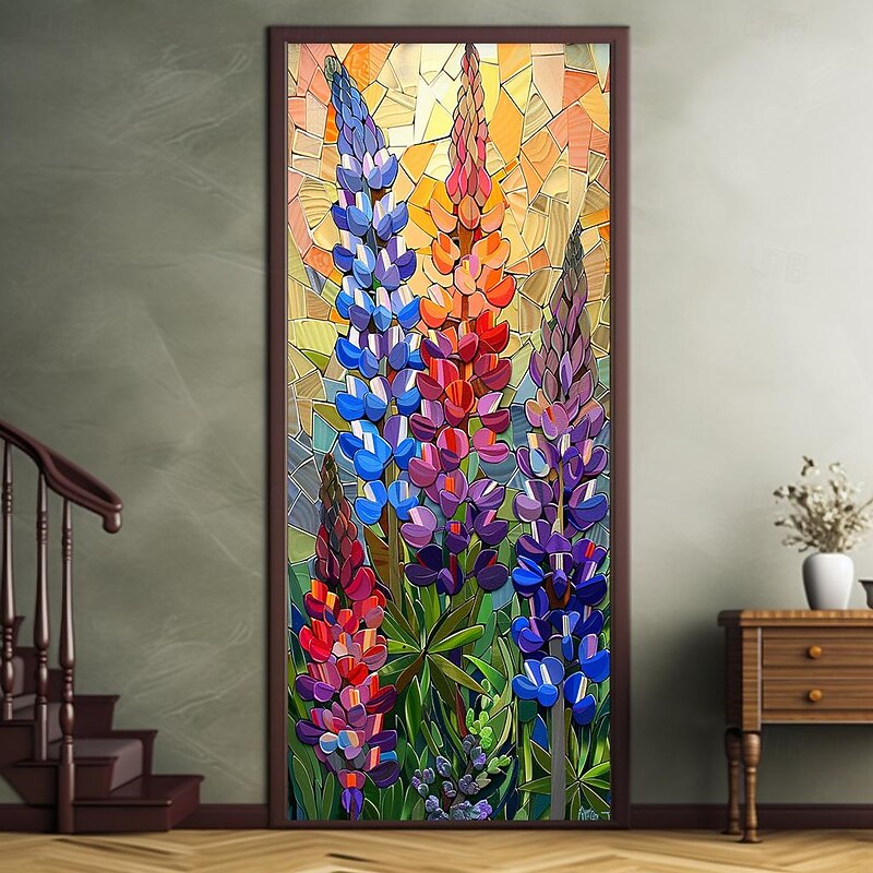 Thistle 3D Flowers Door Covers Mural Decor Door Tapestry Door Curtain Decoration Backdrop Door Banner Removable for Front Door Indoor Outdoor Home Room Decoration Farmhouse Decor Supplies2