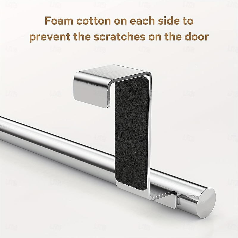 2pcs Stainless Steel No-Drill Over-the-Door Towel Rack: Perfect for Kitchen Cabinet Doors, Back of Doors, Ideal for Hanging Dishcloths, Towels, providing Convenient Storage and Organization4