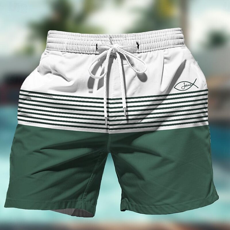 Men's Stripes Geometric Pattern Swim Shorts Board Shorts Swimming Trunks Mid Waist Hawaiian Casual Holiday Beach Drawstring with Mesh lining Elastic Waist Designer Clothing Apparel4