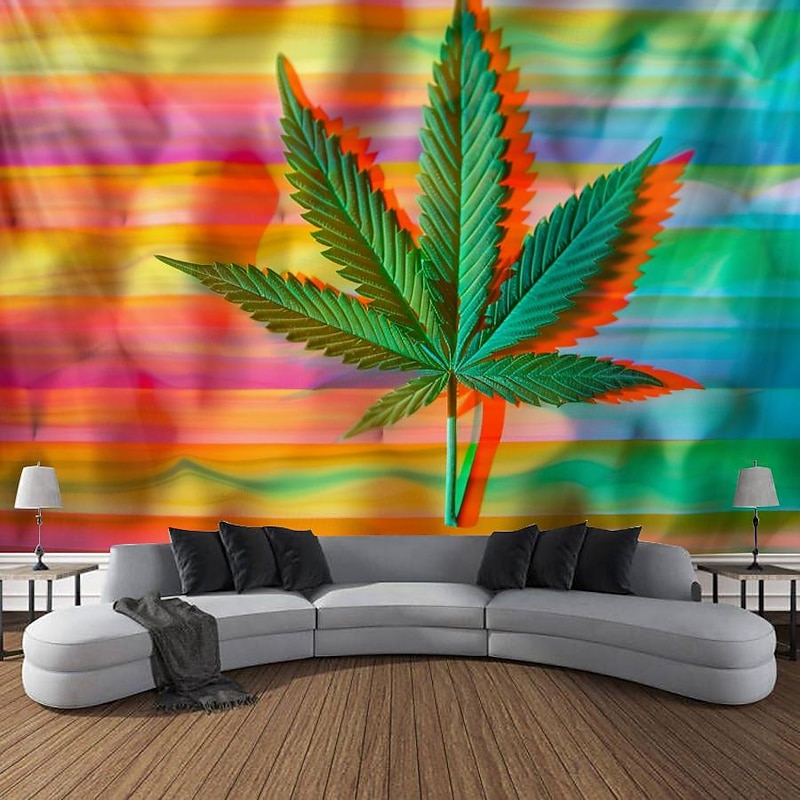 Blacklight Tapestry UV Reactive Glow in the Dark Glow Party Neon Rainbow Marijuana Nature Psychedelic Trippy Misty Hanging Tapestry Wall Art Mural for Living Room Bedroom