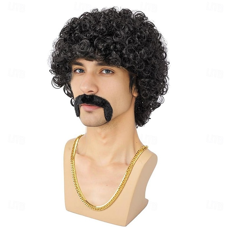Disco Wig70'S Costumes Wig Afro Wig Men Short Curly Natural Fluffy Synthetic hair Wig for Carnival Disco Party(Only Wigs) Halloween Wigs2