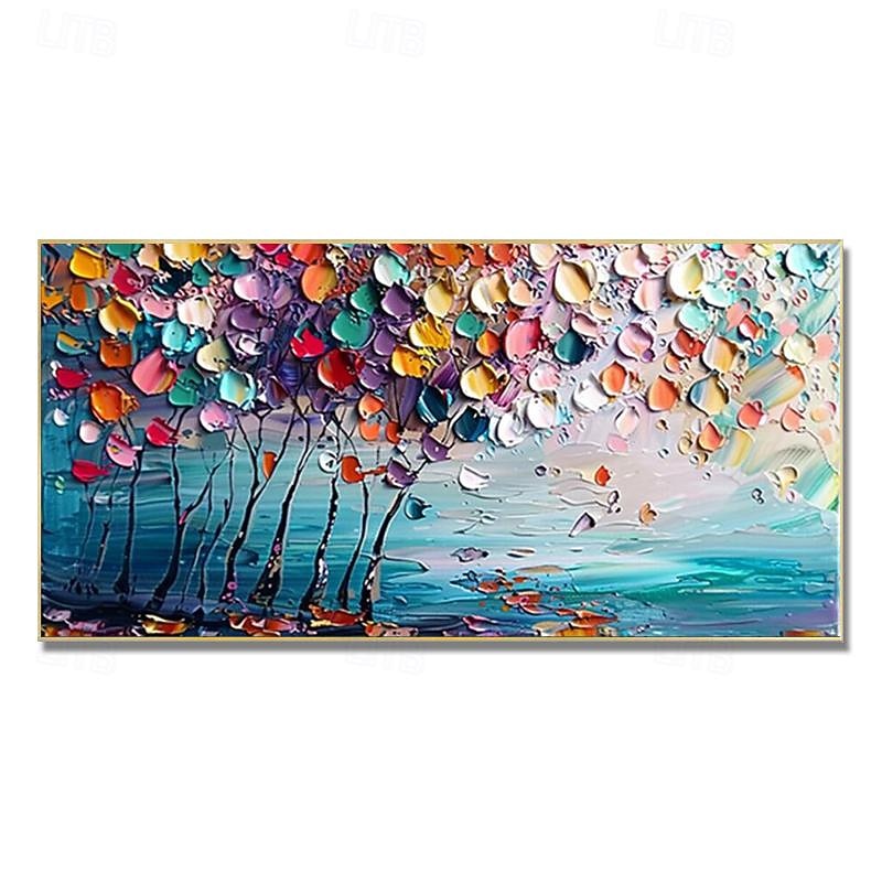 Handpainted Original Colorful Tree Oil Painting On Canva Large Wall Art Abstract 3D Flower Wall Decor Custom Painting Minimalist Living Room Decor No Frame3