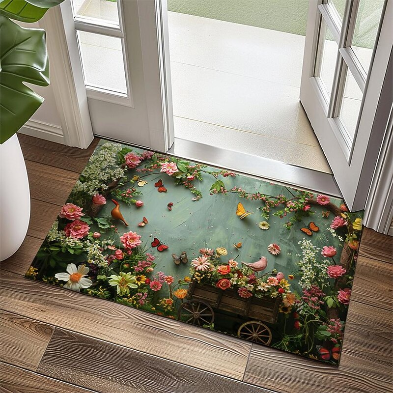 Vintage Flowers Doormat Kitchen Mat Floor Mat Non-Slip Area Rug Oil Proof Rug Indoor Outdoor Mat Bedroom Decor Bathroom Mat Entrance Entreyway Rug Sage Green