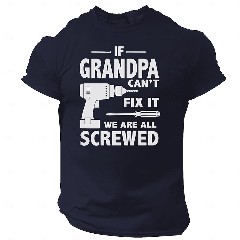 Men's Father's Day Letter Print Grandpa T Shirt Tee Top 100% Cotton Short Sleeve Graphic Shirt Dark Blue Dark Gray Comfortable Tee Street Sports Outdoor Fashion Designer Clothing
