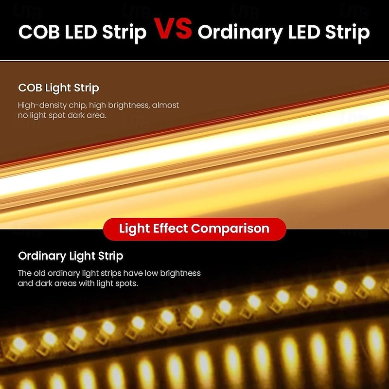 Waterproof Flexiable COB LED Strip with Switch Pool Light Strip 220V EU UK Power Plug 288LEDs/M High Density Self-adhesive COB LED Strp 1/2/3/4/5m4
