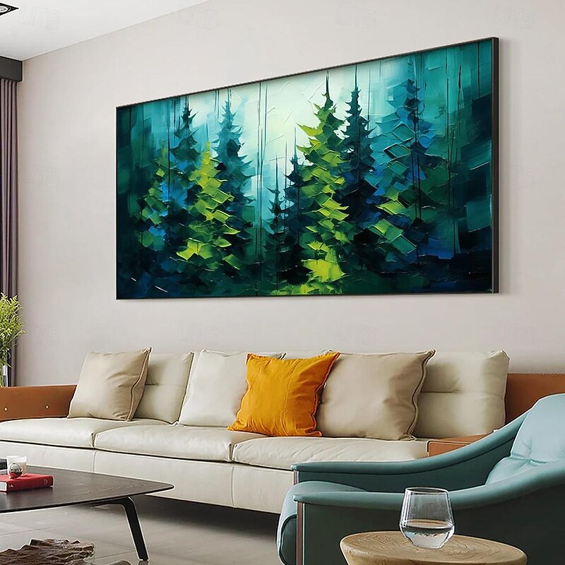Mintura Handmade Green Forest Oil Paintings On Canvas Large Wall Art Decoration Modern Abstract Tree Landscape Picture For Home Decor Rolled Frameless Unstretched Painting4