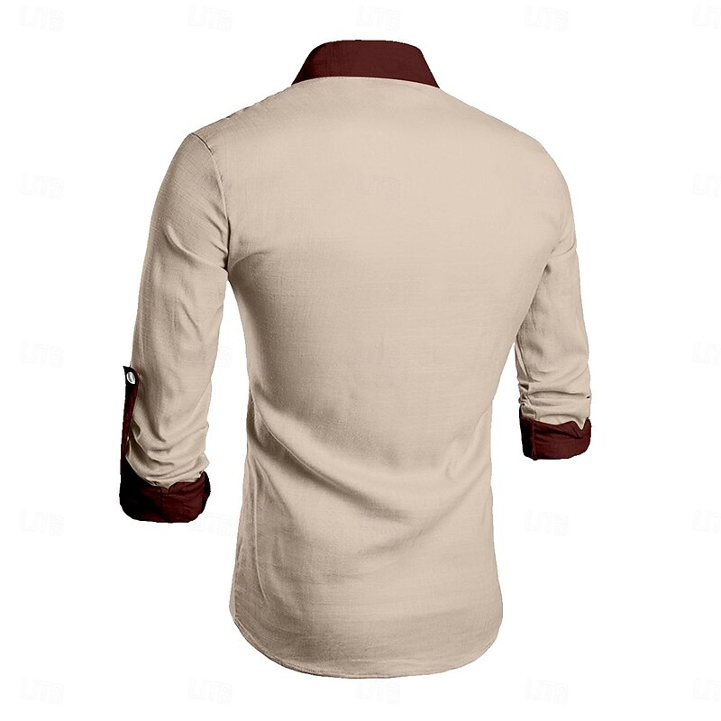 Men's Shirt Linen Shirt Button Up Shirt Long Sleeve Fashion Casual Vacation Causal Casual Summer Spring &  Fall Stand Collar Buttons Print Beige2