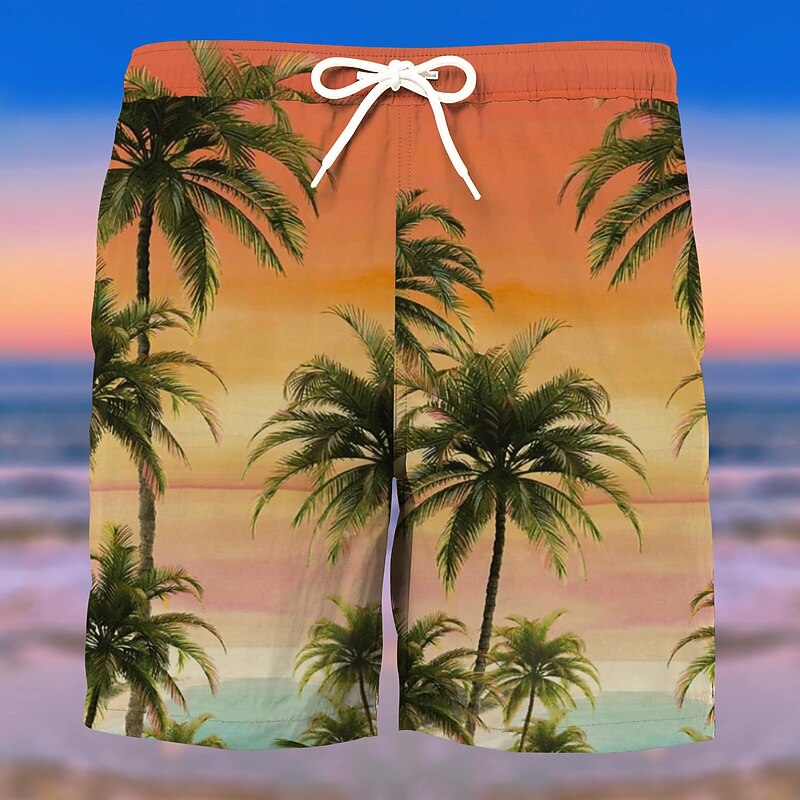 Men's Graphic Coconut Tree Swim Trunks Swim Shorts Board Shorts Mid Waist Fashion Streetwear Designer Casual Daily Holiday Pocket Drawstring Elastic Waist Designer Clothing Apparel4