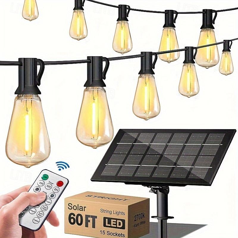 Solar String Lights Outdoor Weatherproof with Remote, Solar Powered LED Edison Bulb Outdoor String Lights for Outside Patio Backyard Fence Halloween Christmas Decorations