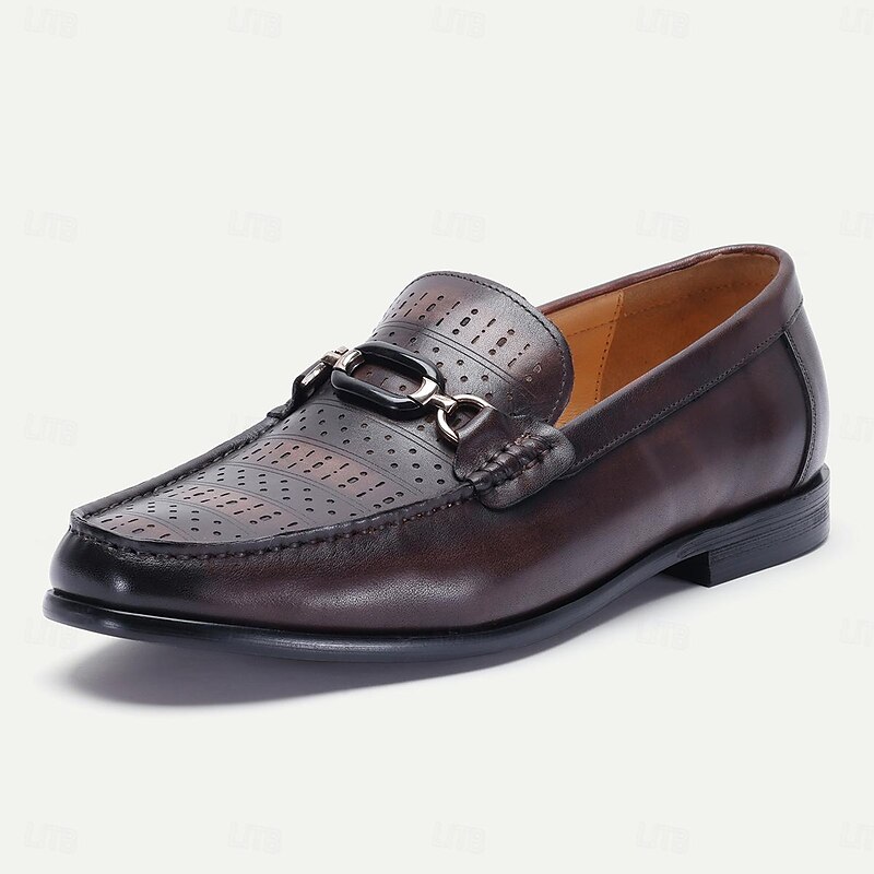 Men's Loafers Perforated Brown Leather Gunmetal Horsebit2