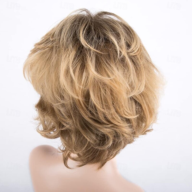 Curly Lace Wig Women Short Curly Wigs with Bangs Yellow Brown Mixed Blonde Pixie Cut Wig for Women Straight Synthetic Fiber Wigs Wavy Wig2